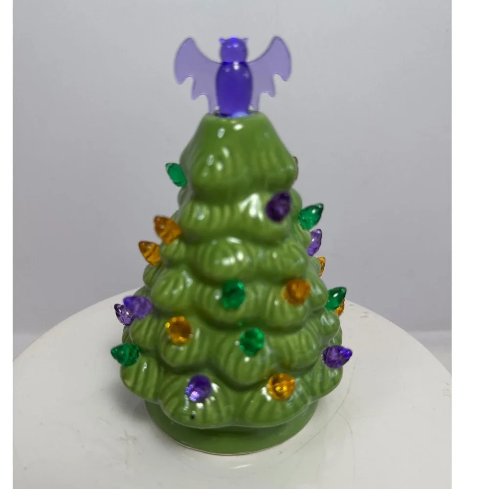 Mr. Christmas Ceramic Halloween Figurine Set 3pc Orange Green Excellent Lighted